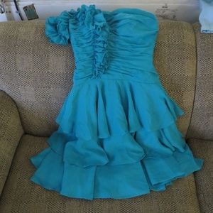 short blue ruffle dress